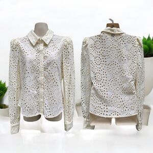 Joie Cream Eyelet Broderie Anglaise Cotton Blouse Button Up Shirt Size Small S